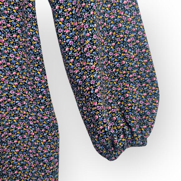 AFRM Button Front Puff Sleeve Floral Maxi Dress Size M Black Micro Floral Multi - Picture 7 of 11